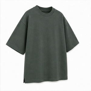 Camiseta Lisa Unisex al por Mayor, Color Verde Musgo Oscuro, Corte Holgado, Cuello Redondo, Ropa Casual Personalizada, Estilo Minimalista Moderno, Verde Bosque - Product Image 3