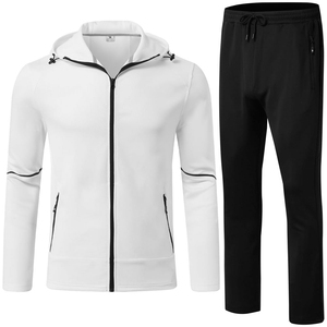 Ensemble de survêtement pour homme noir et rouge avec blocs de couleur, fermeture éclair intégrale, pantalon de jogging sportif à capuche, respirant, pour l'automne, coupe classique - Product Image 2