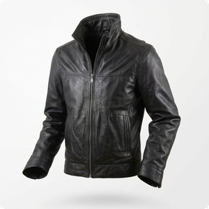 Vestes pour hommes, mode automne-hiver, veste en cuir pour hommes, coupe ajustée, veste en cuir véritable, style motard vintage - Product Image 1