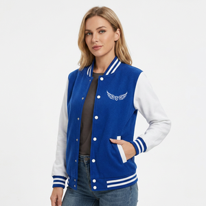 Veste universitaire bleue pour homme avec manches blanches, logo brodé, col rabattu, coupe classique, pour l'automne - Product Image 6