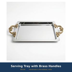 Bandeja de Servir Rectangular de Acero Inoxidable con Asas de Latón Ornamentadas, Bandeja Otomana de Metal Pulido, Elegante Bandeja para Bebidas para Decoración del Hogar - Product Image 3