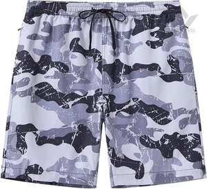 Shorts de bain pour homme, camouflage bleu, séchage rapide, cordon de serrage, taille mi-haute, polyester, avec poches latérales - Product Image 6