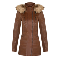 Veste en cuir véritable matelassée marron pour femme, manches longues, vêtement d'hiver haut de gamme