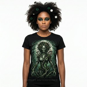 T-shirt personnalisé pour femme avec motif mandala crâne doré, en coton, coupe oversize, imprimé gothique, vente en gros, fabricant de hauts graphiques pour femmes - Product Image 6