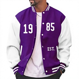 <b>Men's</b> <b>Purple</b> White Varsity Jacket 1985 Letter Print Preppy Style Turn-down Collar Button Closure Autumn Wear - Product Image 1