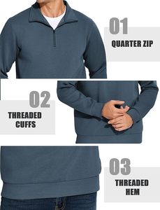 <b>Men's</b> Dark Slate Blue Quarter <b>Zip</b> Pullover Sweatshirt Classic Fit Heavyweight <b>1</b>/<b>4</b> <b>Zip</b> Long Sleeve <b>Jumper</b> with Mock Neck Collar - Product Image 5