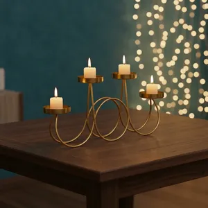 Support de bougie en métal doré à 4 bras, candélabre décoratif, centre de table pour table à manger, mariage, fête, décoration de la maison - Product Image 5