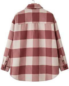 Chemise-veste en flanelle à carreaux rose beige personnalisée pour homme, à manches longues, boutonnée, chaude, style décontracté, pour l'hiver - Product Image 2