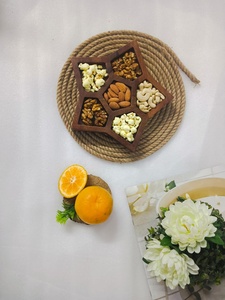 New Trendy Rectangular <b>Hand</b>-carved Natural Mango Wood Sectioned Dining Cheese Platter Snacks Serving Tray Tabletop Display - Product Image 4
