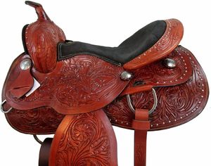 Selle de cheval occidentale de type anglais de haute qualité en cuir véritable avec arbre en plastique pour siège de selle de course de chevaux et de cycle d'équitation - Product Image 3
