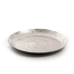 Bandeja Redonda Grande de Metal Plateado Rústico, Bandeja Especial para Ramadán, Bandeja para Servir Comida en Fiestas Iftar, Bandeja de Metal para Mesa - Product Image 1