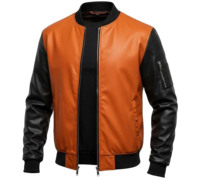 Blouson Moto Homme en Cuir Véritable Décontracté Coupe Slim Court à Col Revers Printemps Fermeture Éclair Coupe-Vent