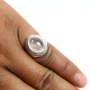 Bague en argent sterling 925 classique, style vintage, avec charme délicat et pierre précieuse unique en quartz rose, bijoux bohèmes à prix de gros - Product Image 3