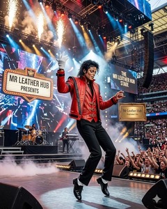 Michael Jackson Red <b>Leather</b> <b>Jacket</b> Thriller Biker Streetwear Eco-Friendly Windproof Handmade <b>Retro</b> Pop Costume - Product Image 5