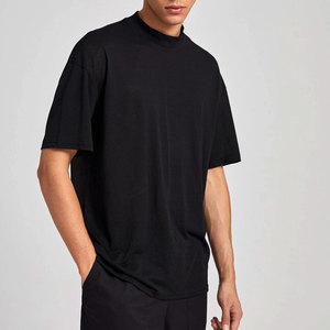 T-shirt ample en maille à manches courtes pour homme, en mélange de coton, col rond uni, style streetwear décontracté, couleur unie, haut basique - Product Image 1