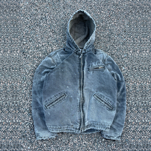 Vintage Washed Winter Loose Solid Eco-Friendly Denim <b>Jacket</b> Hooded <b>Zip</b> <b>up</b> Casual Streetwear Outerwear for Men - Product Image 1
