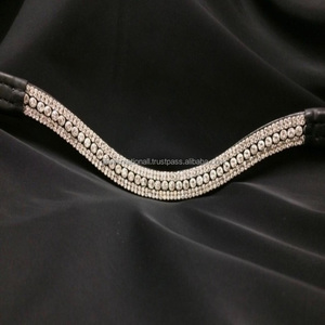 Chaîne de cristaux blancs transparents de haute qualité, faits à la main, en forme de vague, 5 rangées de diamants, bandeau de tête de cheval en cuir véritable fantaisie, tailles personnalisées - Product Image 3