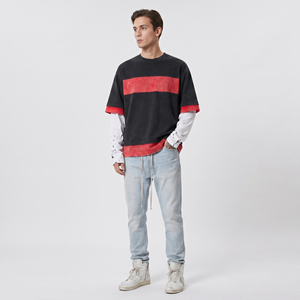 เสื้อยืดแขนยาวสองชั้น 100% ผ้าฝ้าย สำหรับผู้ชาย ทรงโอเวอร์ไซส์ แขนสองชั้น ผ้าฝ้าย ทรงหลวม - Product Image 3