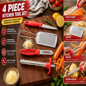 Juego de Utensilios de Cocina Premium SKUAS de 4 Piezas con Cuchillo de Acero Inoxidable, Rallador de Queso, Pelador de Verduras y Encendedor para Estufa de Gas - Product Image 1