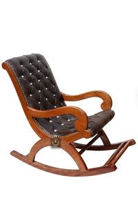 Fauteuil à bascule en bois de Sheesham, artisanal et rembourré |   Fauteuil en bois avec accoudoirs, assise et dossier rembourrés pour salon - Product Image 3