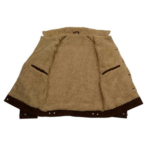 <b>Men's</b> Brown <b>Suede</b> Leather Motorcycle <b>Jacket</b> Faux Fur Stand Collar Front Casual Winter Style Color Blocking Zipper Closure - Product Image 5