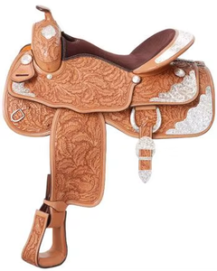 Sillín de cuero occidental premium hecho a mano con adornos plateados, arco de madera reforzado, cómodo para rodeo, ranch y senderismo. - Product Image 3