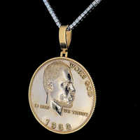 Pendentif pièce de défi personnalisé en argent sterling 925 plaqué or, avec logo diamant, motif visage et tête grand cercle, haute qualité