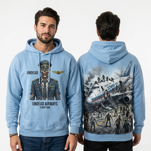 เสื้อฮู้ดลายกราฟิกนักบิน Undead Airways สีฟ้าอ่อน สไตล์วินเทจ สตรีทแวร์ เสื้อพูลโอเวอร์แบบสั่งทำพิเศษ ผ้าฟลีซหนานุ่ม - Product Image 1