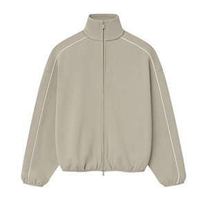 Oversized Fleece Zip-Up Jacket Solid Stand Collar Casual Unisex Regular Sleeve Breathable Autumn Knitted Top - Product Image 5