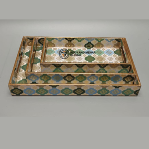 White Abstract Enamel Serving Tray Set of 3 MDF Decorative Trays Modern White Abstract <b>Pattern</b> Tray - Product Image 6