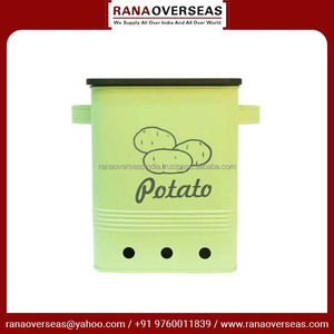 Ecológico gran oferta contenedor de almacenamiento de patatas de metal con tapa de madera y doble asa para un toque de cocina elegante - Product Image 2