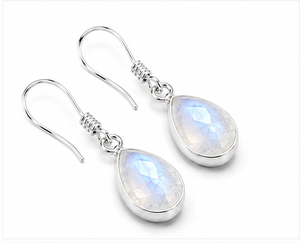 Natural Rainbow Moonstone Teardrop Sterling <b>Silver</b> Drop <b>Earrings</b> | 925 <b>Silver</b> Pear Shape <b>Dangle</b> <b>Earrings</b> | Blue Flash Moonstone - Product Image 2