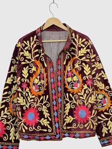 Floral Embroidered Velvet Jacket Mandarin Collar Full Sleeve Plus Size Women'<b>s</b> Autumn Style Elegant Chic - Product Image 3