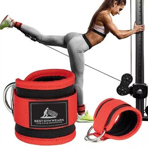 Tobilleras de neopreno acolchadas para levantamiento de pesas, correas ajustables con anillas en D para cable, accesorio para gimnasio y entrenamiento físico. - Product Image 5