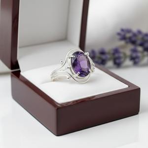 Anillo de Cóctel Infantil de Plata de Ley 925 con Amatista Natural, Diseño Minimalista de Alas Cristianas - Product Image 5