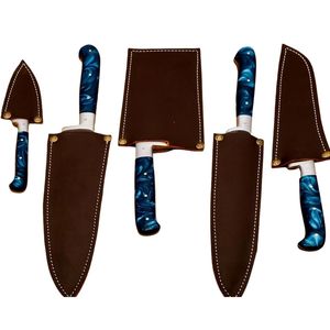 Ensemble de couteaux de chef en acier inoxydable avec lames affûtées pour hacher, découper en dés, trancher et préparer les aliments, cuisine professionnelle - Product Image 4