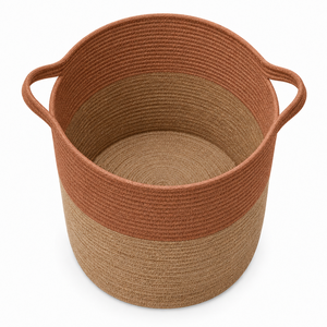 Cesto de Almacenamiento Redondo Personalizable de Algodón y Yute con Asas de Cuerda, Organizador Minimalista para Venta al por Mayor - Product Image 2