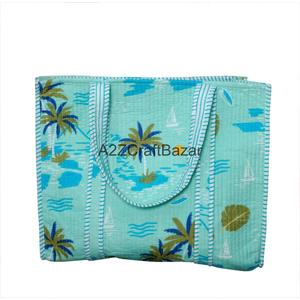 กระเป๋าโท้ทผ้าฝ้ายเย็บมือสำหรับผู้หญิง หูหิ้วยาว ลายพิมพ์บล็อกอินเดียแบบลายทาง เหมาะสำหรับใช้ไปทะเลและงานปาร์ตี้ - Product Image 6