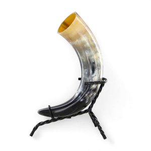 Viking Natural Cow Ox Decorative <b>Drinking</b> Horn Set Stylish Religious Beer Horn 2-Piece Iron <b>Stand</b> Touch Love Handmade Craft - Product Image 4