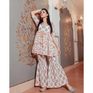 Ensemble haut pour femme en velours côtelé respirant à imprimé blocs de coton, style décontracté, taille XS, manches trois-quarts - Product Image 4