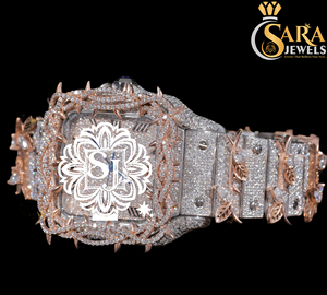 Luxurious Two Tone VVS Moissanite Diamond Analog Display Watch Iced Glass Dial Hidden Quartz Stainless Steel Limited Edition - Product Image 3