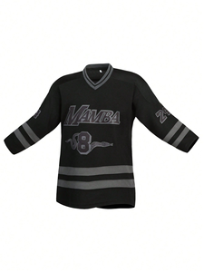 Long Sleeve Hockey Style <b>Jersey</b> Mens Black Grey Stripe Streetwear Shirt V Neck Oversized Fashion Top Blank Custom - Product Image 2