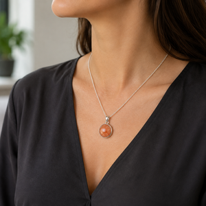 Collar con colgante de piedra del sol engastada en bisel chapado en oro de 18K, plata de ley 925, cabujón naranja melocotón, cadena de cable para personalización al por mayor - Product Image 5