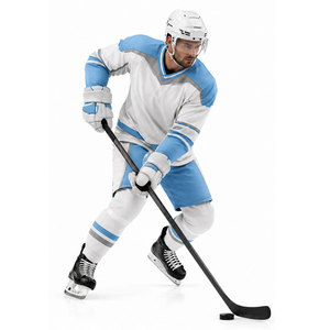 Ensemble uniforme de hockey sur glace pour homme, blanc et bleu, imprimé par sublimation, anti-humidité, manches longues, col en V, coupe régulière pour adulte, tenue de hockey sur glace - Product Image 4