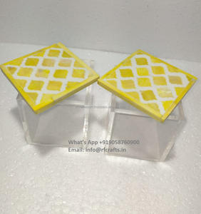 Fregona de madera acrílica de lujo, contenedor de trabajo, tapa acrílica, contenedor de postre azul marroquí, patrón decorativo de diferentes tamaños, planta - Product Image 6