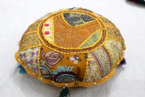 Yellow Vintage <b>Floral</b> Embroidered Round <b>Cushion</b> <b>Cover</b> Throw Bohemian Floor Patchwork Pillow <b>Cover</b> - Product Image 4