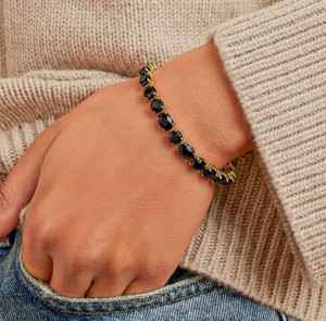 Black Onyx <b>Charm</b> Bracelet in 925 Sterling <b>Silver</b> Gold Plated Luxury Handmade Jewelry Gift for Women - Product Image 3