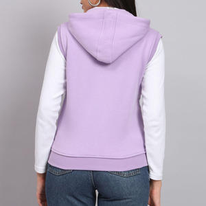 Chaleco de algodón sin mangas con capucha para mujer, con cremallera, color liso, estilo casual urbano, ligero, transpirable, tejido, para otoño - Product Image 2