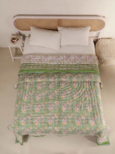 Juego de Ropa de Cama Tradicional con Estampado Floral, Verde, de Algodón, Hecho a Mano, para Todas las Temporadas - Product Image 5