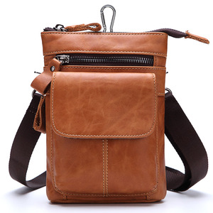 Factory Direct Sale Men's Genuine Leather Vintage Fashion Multi-functional <b>Large</b>-capacity Zippered Crossbody Waist Bag - Product Image 3